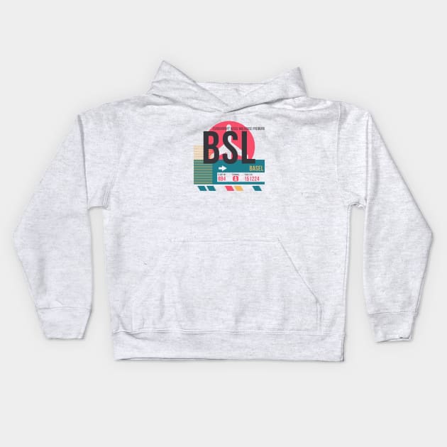 Basel (BSL) Airport // Sunset Baggage Tag Kids Hoodie by Now Boarding